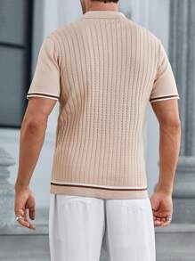 Manfinity RelaxMax Men's Casual Contrast Trim Short Sleeve Cardigan Sweater