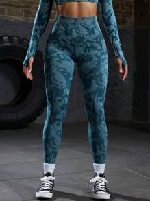 Powerista 女士高腰迷彩印花日常健身紧身裤瑜伽裤 - 綠色 - 查看 5