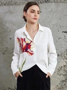 Aveloria Modichic Camisa de manga larga con botones y estampado floral, de estilo casual para la oficina