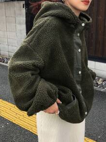 FRIFUL 女士纯色落肩长袖连帽休闲宽松常规外套，秋冬季保暖内衬女式外套