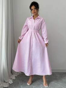 Elenzga Vestido camisa con botones y cuello polo a rayas elegante para mujer, una nueva colección de primavera/otoño. Adecuado para fiestas de Navidad, Año Nuevo y las cuatro estaciones. Apropiado para ocasiones casuales como té de la tarde, fiestas, Acción de Gracias, vuelta al colegio, festivales de música country, casual de negocios, trajes de fiesta, citas, cumpleaños, brunch, estilo occidental, casual de negocios y ropa de mujer de otoño. - Rosa - Ver 5