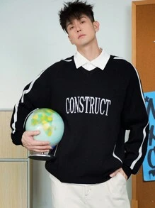 DAZY Men's Casual Colorblock Letter Pattern Knit Sweater, Autumn - Black - View 4