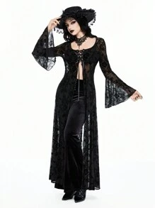 ROMWE Robe évasée avec manches évasées à motif de vigne gothique vintage pour femmes, vêtements d'Halloween - Noir - Voir 2