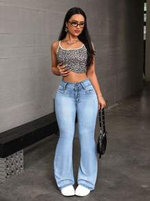 SHEIN EZwear 女式休闲百搭时尚喇叭牛仔裤