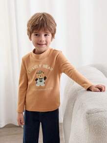 Cozy Pixies Cartoon Bear Pattern Knitted Soft Stand Collar Long Sleeve Pullover T-Shirt For Young Boy