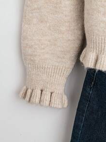 EMERY ROSE Cárdigan casual de cuello alto con volantes y parches de color contrastante, otoño