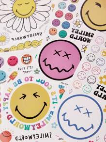 SmileyWorld® | SHEIN 4 piezas Pegatinas de tatuaje temporal con caras de dibujos animados divertidos - Multicolor - Ver 4