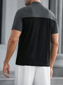 Manfinity Homme Áo thun nam tay ngắn cài nút màu tương phản, thường ngày, mùa hè - màu đen - Xem 4