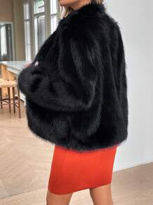 SHEIN LUNE Women's Fashionable Solid Color Fluffy Jacket For Autumn & Winter - Black - View 6