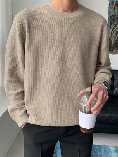 DAZY Men's Solid Color Crewneck Casual Long Sleeve Sweater Fall,Winter