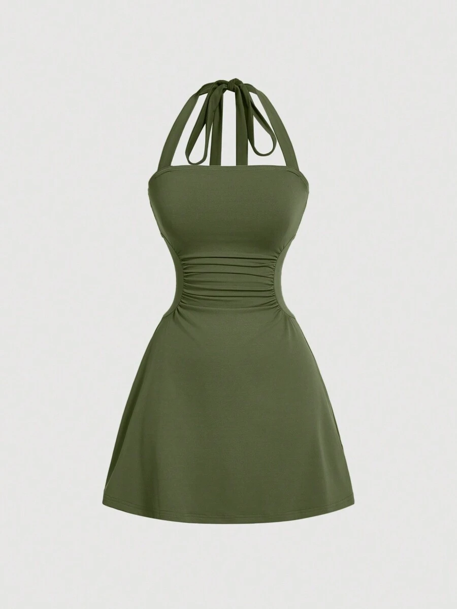 SHEIN X ELOISA & ORSON SHEIN MOD Vestido de mujer con escote halter y línea A en la cintura