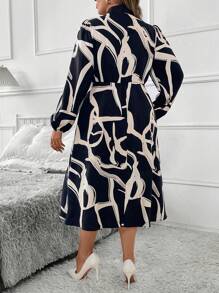 SHEIN Clasi Abito casual con stampa floreale casuale, scollo a V e cordoncino, adatto alle taglie forti, per primavera e autunno
