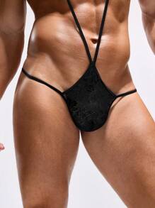 Men's Solid Color Spaghetti Strap Minimalist Sexy Underwear - Black - View 6