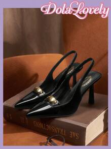 Dola Lovely 女士蝴蝶结装饰高跟鞋，酒红色秋季款 - 黑色 - 查看 1