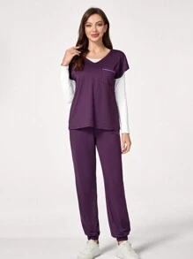TaskEZ V-Neck Cap Sleeve Top And Pockets Pants Scrub Uniform Set - Multicolor - View 8