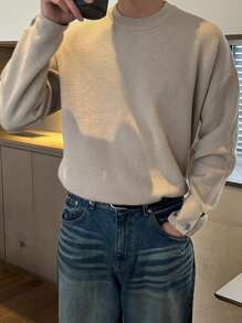 DAZY Men's Solid Color Crew Neck Long Sleeve Basic Sweater, Casual Everyday Wear Fall,Winter - Apricot - View 4