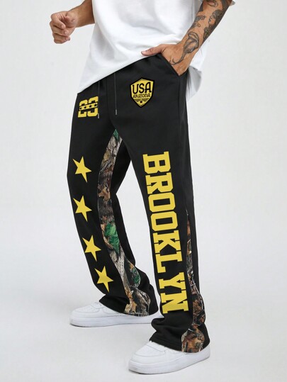 ROMWE Avant Pantalones de chándal con estampado de camuflaje y bloques de color para hombres, adecuados para primavera y verano