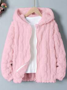 Tween Girl Fuzzy Winter Jacket, Warm Fleece Material, Long Design, Comfortable Fit, Classic