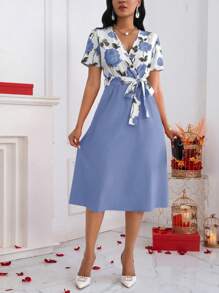 Lyxana Đầm Maxi Ngắn Tay Buộc Dây Màu Đơn Giản Cho Nữ - Màu xanh bụi bặm - Xem 6