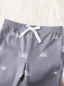 SHEIN 3pcs Newborn Baby Boy/Girl Gray Ribbed Bodysuit, Loose Pants And Bear Ears Hat Set, Soft And Comfortable, Suitable For Spring, Autumn And Winter Casual Wear, Suitable For Indoor And Outdoor - Grey - View 3