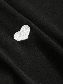 FRIFUL 女士休闲高领长袖心形印花 T 恤，春秋季 - 黑色 - 查看 8