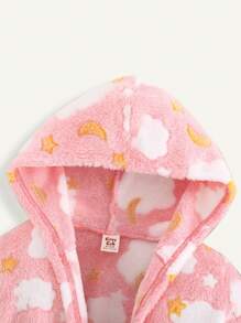 Cozy Pixies Thickened Hooded Pajama Cardigan Robe With Star, Moon & Cloud Pattern For Baby Girl