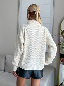 RueChic Women Solid Color Diamond Pattern Turtleneck Pullover