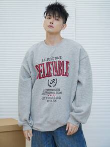 DAZY Men's Autumn Letter Print Pullover Sweatshirt - Grey - View 7