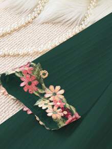 EMERY ROSE Váy chữ A thêu hoa giản dị cỡ lớn, mùa thu - màu xanh lá - Xem 4