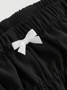 SHEIN MOD Plus Size Tomato Girl Kawaii Bow Decor Pleated Mini Shorts For Women
