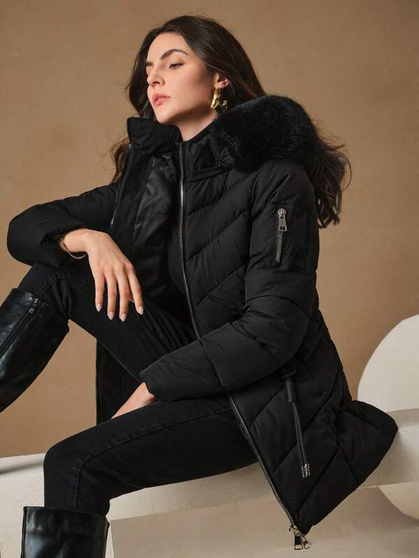 Anewsta Chaqueta con capucha de estilo minimalista de longitud media para mujer