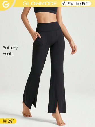 GLOWMODE Spodnie FeatherFit™ z szerokimi nogawkami i bardzo wysokim stanem i bocznymi kieszeniami, do codziennej jogi o niskim wpływie