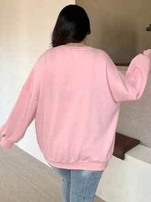 Dazy Plus Plus Size Solid Color Crew Neck Casual Sweatshirt For Teenage Girls, For Winter