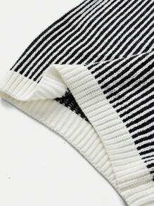 Flirla Plus Size Black & White Striped Print Casual Straight-Leg Sweater Pants - Black and White - View 6