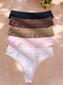 5pcs/Pack Solid Color Seamless Simple Casual Thongs - Multicolor - View 1