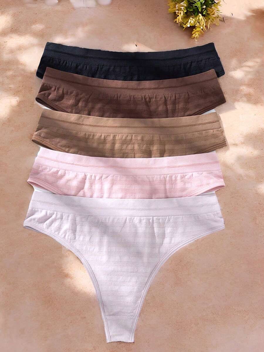 5pcs/Pack Solid Color Seamless Simple Casual Thongs - Multicolor - View 1
