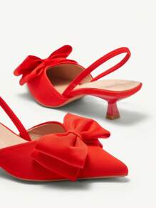 CUCCOO CHICEST Damskie szpilki z szpiczastym noskiem i obcasem typu kociak, kokardka dekoracyjna, jednolity kolor z paskiem na kostce, elegancki wybór do noszenia na co dzień, zakupy na świeżym powietrzu, święta, impreza, wiosna lato jesień zima, w połączeniu z sukienkami satynowymi jesień nowy rok święta - Czerwony - Zobacz 4