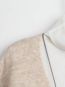 EMERY ROSE Cárdigan casual de cuello alto con volantes y parches de color contrastante, otoño