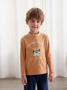 Cozy Pixies Cartoon Bear Pattern Knitted Soft Stand Collar Long Sleeve Pullover T-Shirt For Young Boy