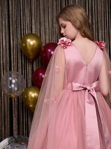 SHEIN 2024 New Design Tween Girl Princess Dress, Child Flower Girl Wedding Gown, Tween Girl Formal Occasion Puffy Tulle Ball Gown, Suitable For Halloween, Christmas, Easter And Other Holidays