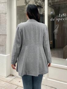 SHEIN Unity 大码女式优雅人字形拉链大衣，秋冬季 - 彩色 - 查看 2