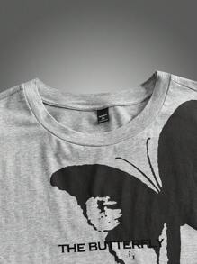Manfinity VCAY Camiseta de manga corta de punto con estampado de mariposa talla grande para hombre - Multicolor - Ver 6