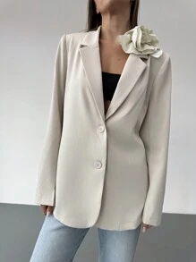 Aloruh Loose Fit Elegant Long Sleeve Oversized Women Suit Jacket - Apricot - View 1