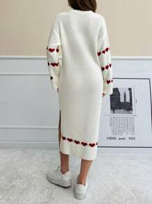 EURMUSE Knitwear Maxi Sweater Dress With Heart Pattern - White - View 2
