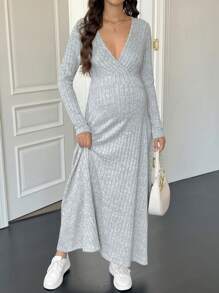 SHEIN Maternity Casual Long Dress, Spring & Autumn - Grey - View 1