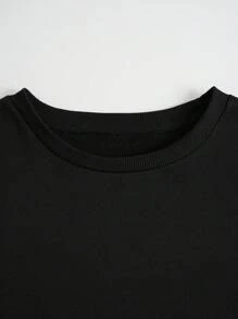 INAWLY 2 件套大码休闲纯色套头运动衫和运动裤，秋冬 - 黑色 - 查看 4