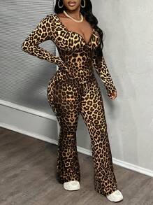 Slaydiva 2 Pieces Women Leopard Print Casual Top And Pants Set - Multicolor - View 8