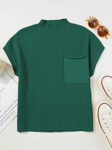 Acelitt Women's Solid Color Minimalist Kangaroo Pocket Bat Wing Knitted Sweater, Autumn