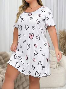 Slumberry CURVE Plus Size Heart Print Textured Nightdress, Moo Moo Night Dress - White - View 5