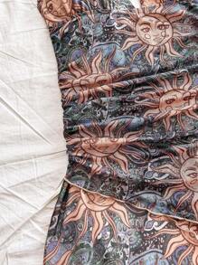 Soleia Plus Size Women's Early Autumn Vacation Graduation Sun Face Print Halter Dress